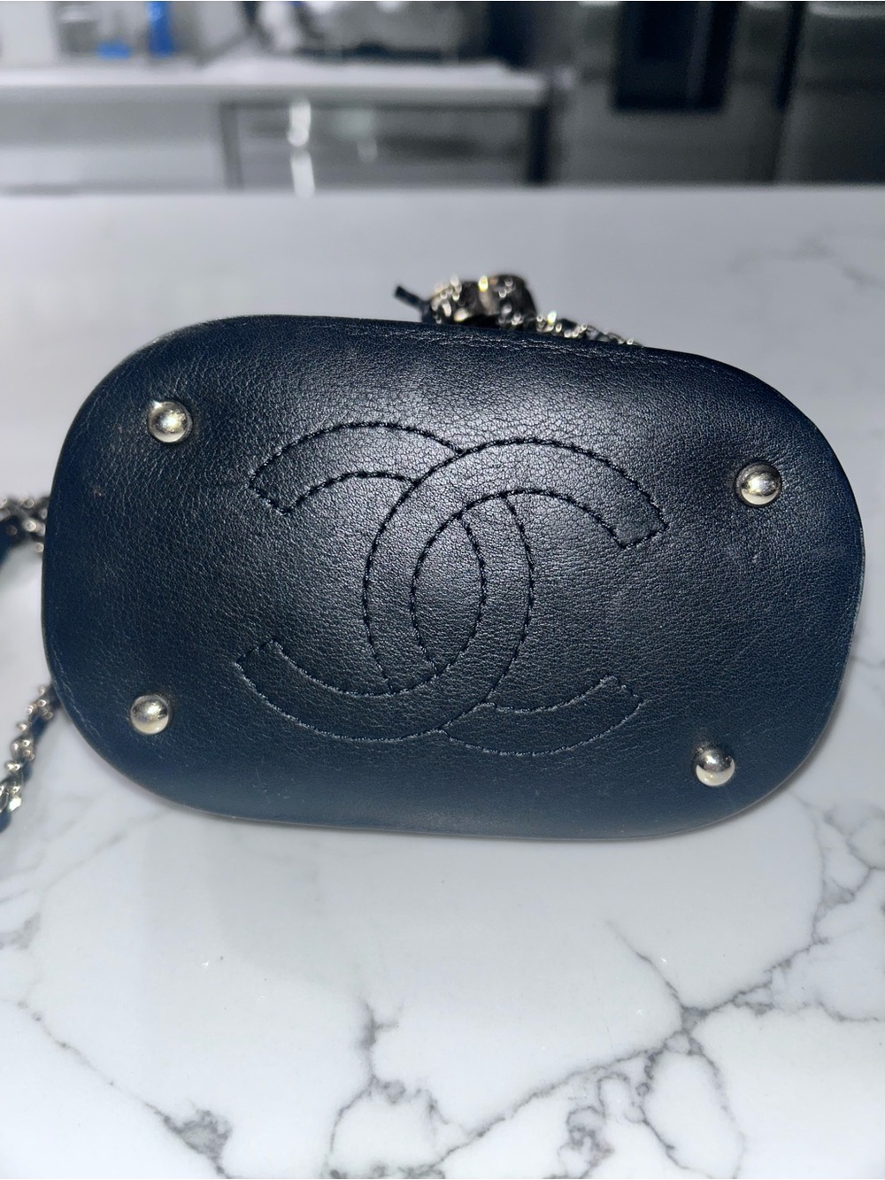 CHANEL Black Quilted Leather Mini Drawstring Bucket Bag with Gold CC - Picture 2 of 4